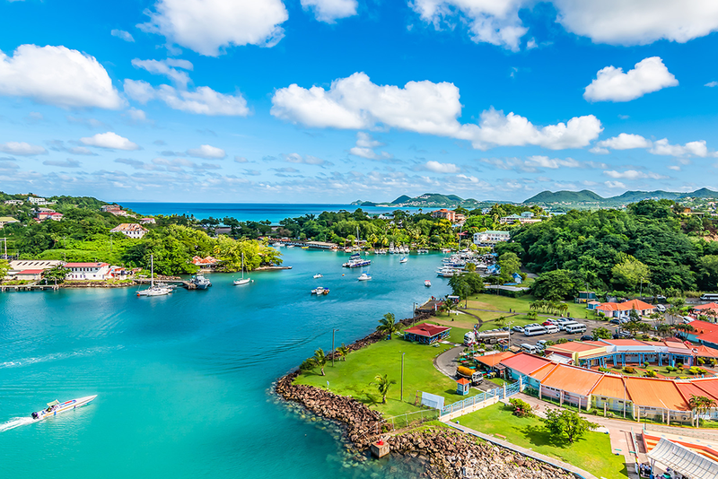 View from the sea of Castries, Caribbean Islands