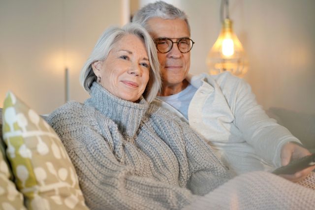 Older couple relaxing and watching TV together