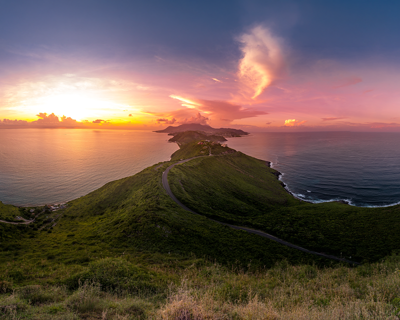 Dramatic sunset over St Kitts, Basseterre, South Friars Bay