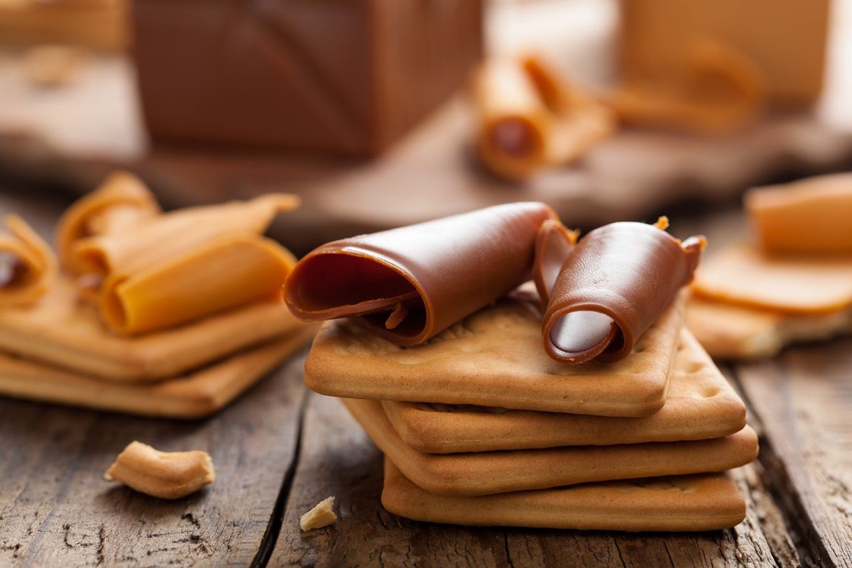 Norwegian brunost on crackers