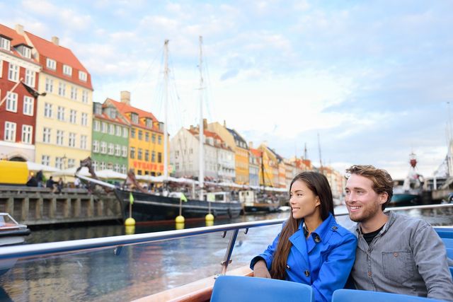 Couple on copenhagen canal boat
