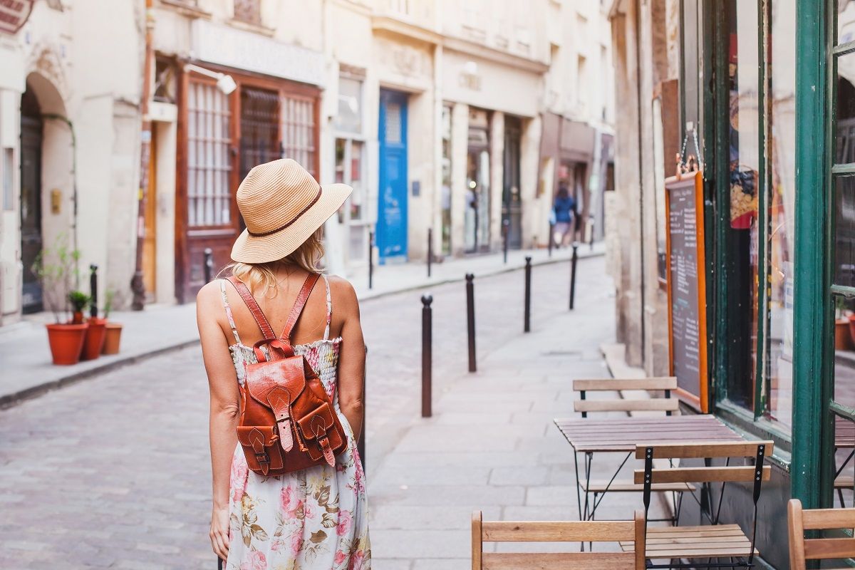 Woman exploring city