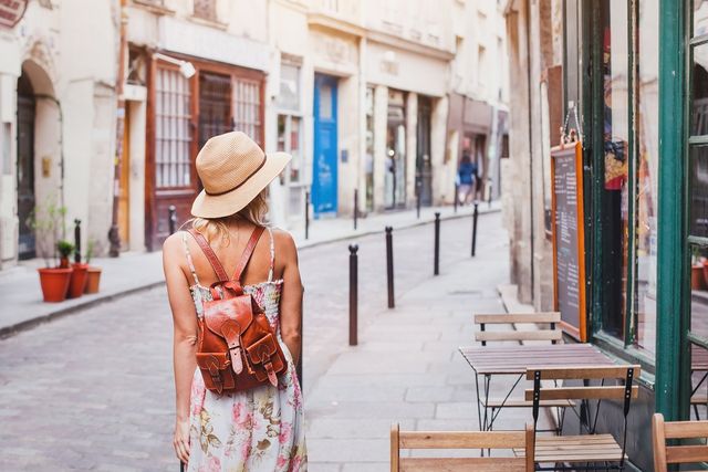 Woman exploring city
