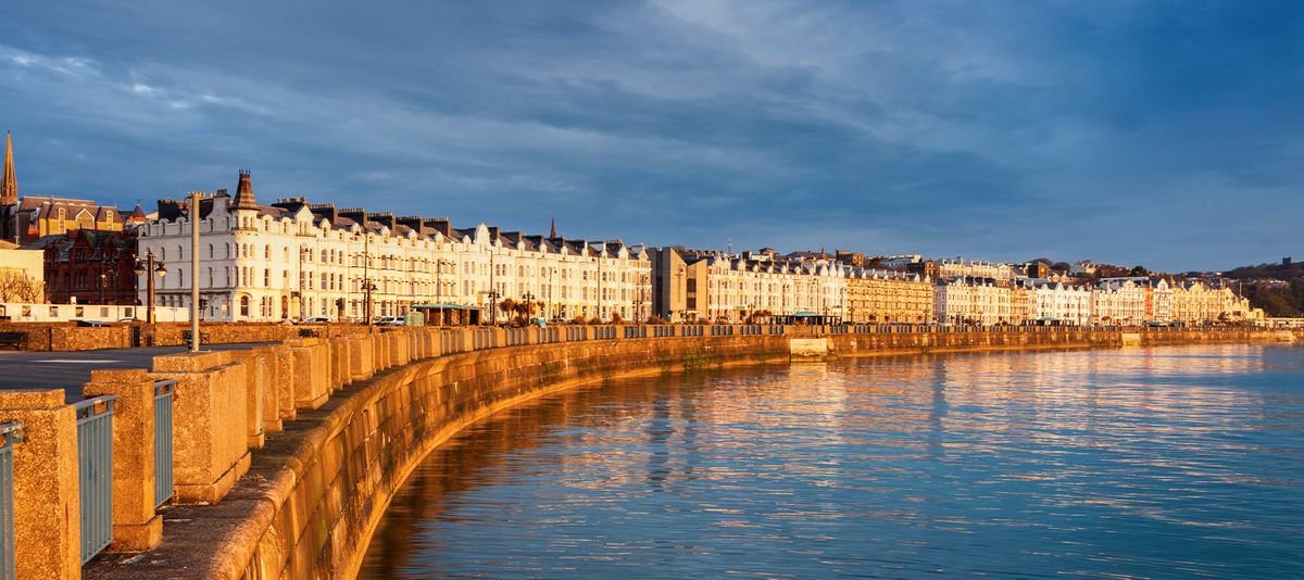 Panorama of Douglas at sunrise. Douglas, Isle of Man