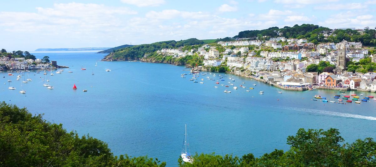 Scenic bay and historic Fowey in Cornwall, England