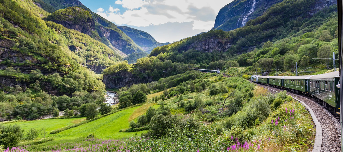 View from the most beautiful train journey Flamsbana between Flam and Myrdal in Aurland in Western Norway