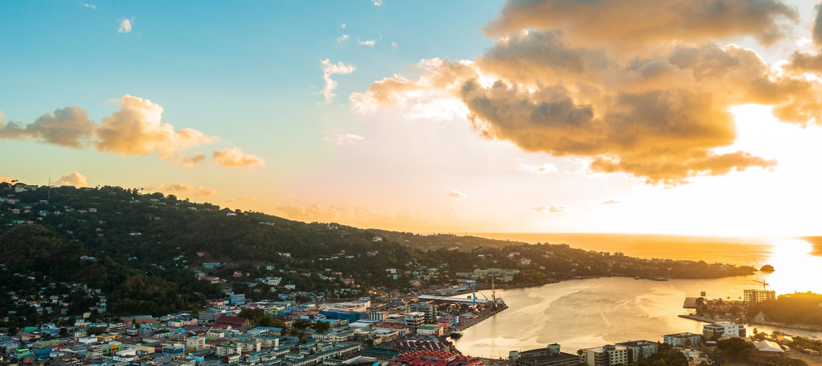 Aerial view of Castries St Lucia at Sunset