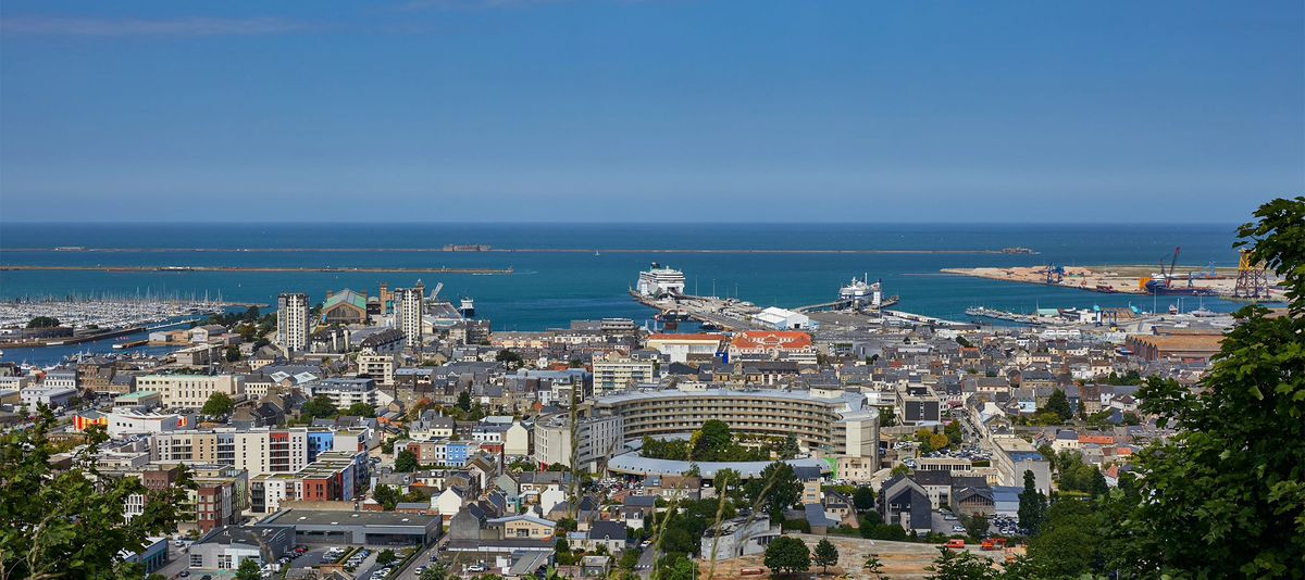 Aerial view of Cherbourg city and harbour
