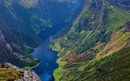 view off Nordfjordeid, Norway for top off a mountain