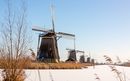 Windmills in the snow in the Netherlands
