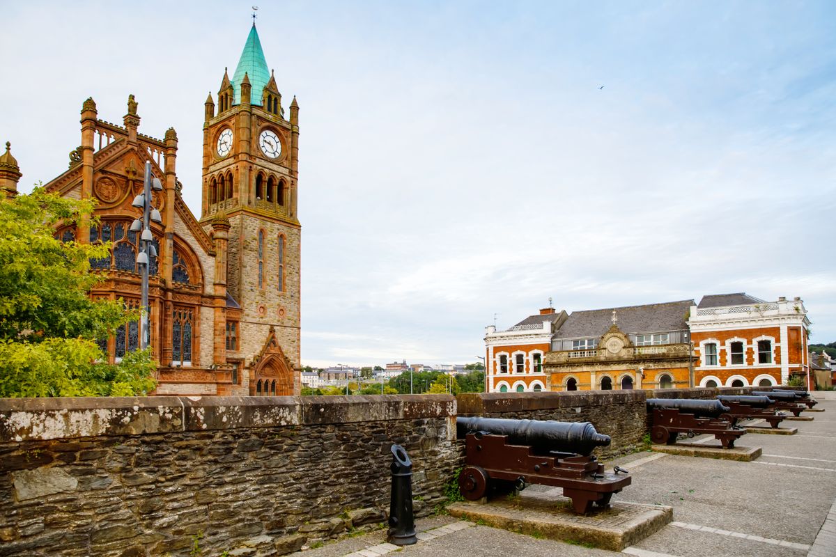 City walls in the centre of Londonderry, Northern Ireland, UK